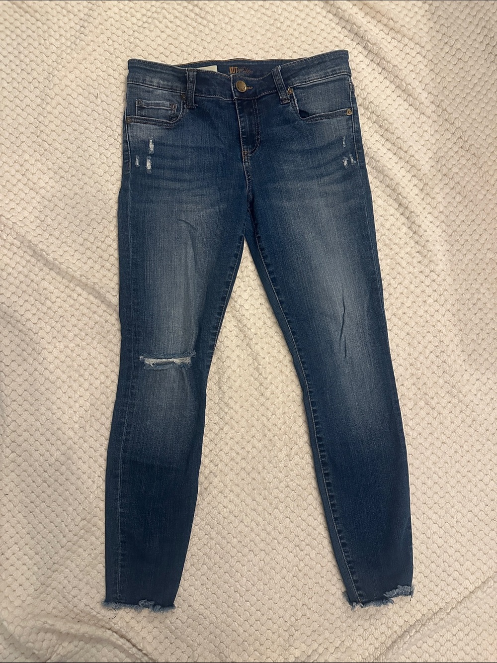 Kut from the Kloth Medium Blue Distressed Skinny Jeans